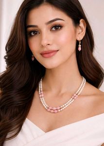 Elegant Pearl & Pink Bead Necklace Set