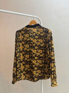 Floral Mustard Top with Velvet Neck Tie