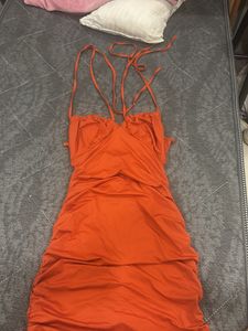 Chic Orange Ruched Mini Dress