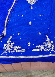 Royal Blue Embroidered bottom work suit