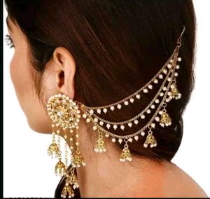 Traditional Gold-Tone Pearl Chain Ear Cuff Jhumka