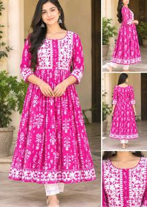 Vibrant Pink chikenkari anarkali kurti