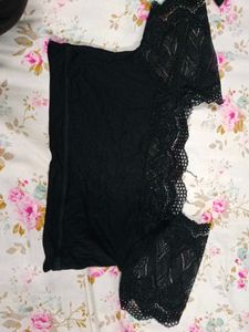 Black Lace Bikini Set 2 Tops 1 Silk Panty
