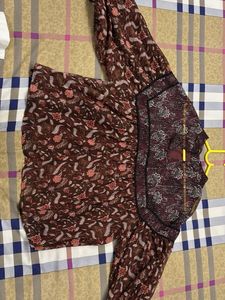 ZARA Boho Floral Print Sheer Blouse