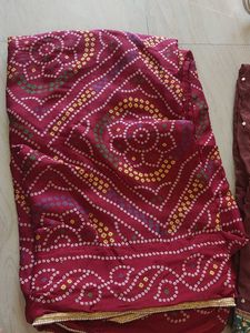 Maroon Bandhani Saree