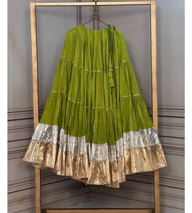 heavy work Vibrant Tiered Lehenga Skirt with Embro