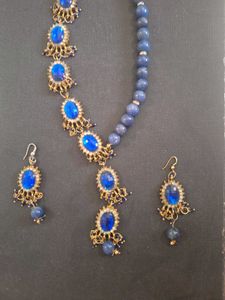 Blue Stone Necklace and Earring Set