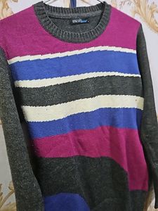 Grey Based Multi Colour Pure Woolen Top Cum Sweat