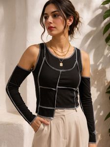Chic Black Patchwork Long Sleeve Top