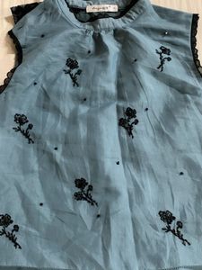 Blue Floral Sleeveless Top