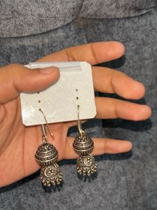Elegant Oxidized Silver Jhumka Earrings