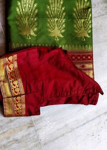 Peacock Design Saree With Stitching Blouse
