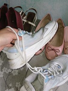White &amp; Blue Lace-Up Sneakers