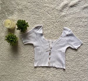 Ribbed Lace-Up Crop Top