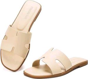 Stylish Beige Slip-On Flat Sandals