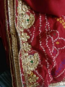Red Bandhej Saree with blouse cloth