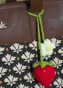 Handmade Crochet Strawberry &amp; Flower Keychain