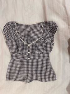 SAVANA Cute Gingham Button-Up Top