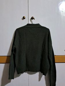 Army Green Dropped Shoulders Sweater