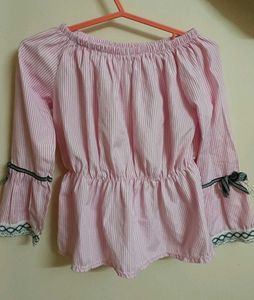 Chic Pink Striped Off-Shoulder Top