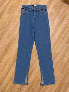 Stylish Blue Denim Jeans with Split Hem