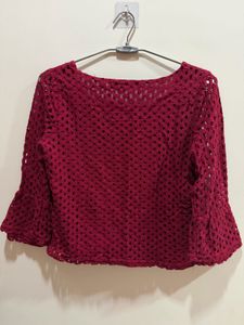 VERO MODA Red Crochet Lace Long Sleeve Top