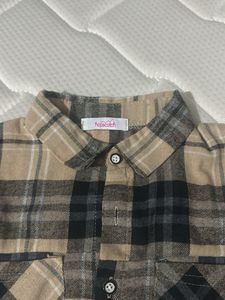 Tan &amp; Black Plaid Flannel Shirt
