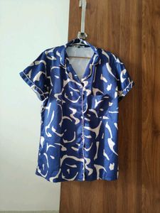 Stylish Blue &amp; White Printed Pajama Top