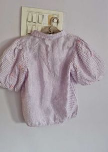 Gingham Puff Sleeve Button-Up Shirt
