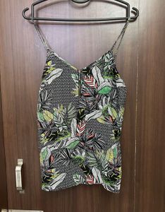 IMPORTED Tropical Print Cami Top with Zipper Detai