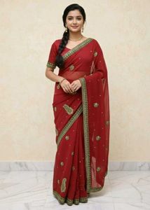Maroon Embroidered Saree