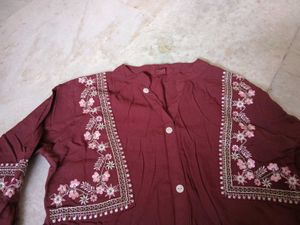 Maroon Embroidered Kurta