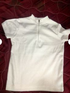 White Ribbed Zip-Up Crop Top