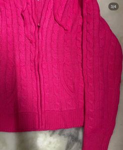 Pink Cable Knit Zip-Up Hoodie