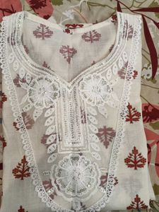 Cream Cotton Kurta with Red Print