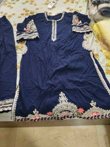 Navy Blue Embroidered Palazzo with kurta