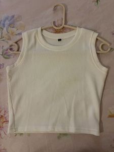 Cream Ribbed Sleeveless Tank Top