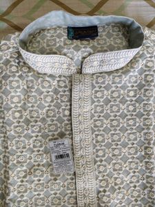 New cotton full embroidered green kurta