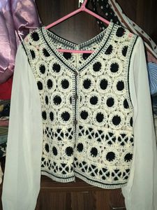 Boho Crochet Vest with Sheer Sleeves