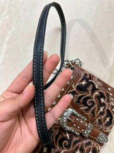Western Style Embellished Brown Crossbody Bag