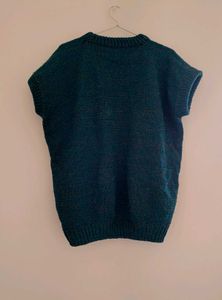 Unisex Bottle green Knit Sleeveless Sweater
