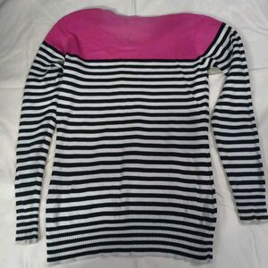 Pink Black And White Striped Sweater