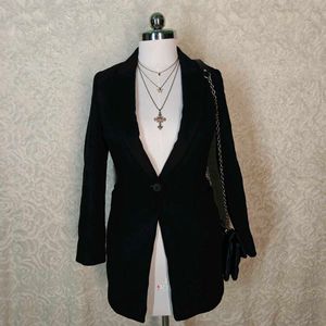 Chic Black Blazer with Layered Necklaces