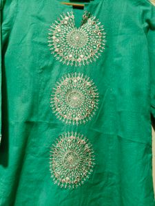 Teal Kurta with Mirror Work