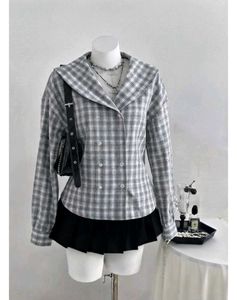 Plaid Double-Breasted Blazer Top