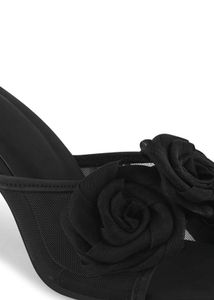 Elegant Black Rose Heel Sandals