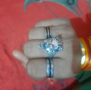 Silver Realistic Lion Ring (1pcs)