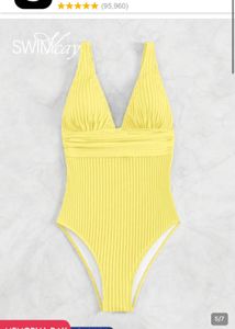 Yellow Ribbed One-Piece Swimsuit