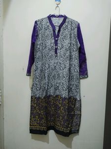 Mango Print Purple Kurta With Net Sleeves