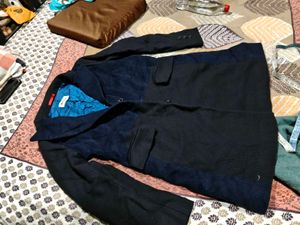 Men's Navy Blue Textured Blazer winter long korean